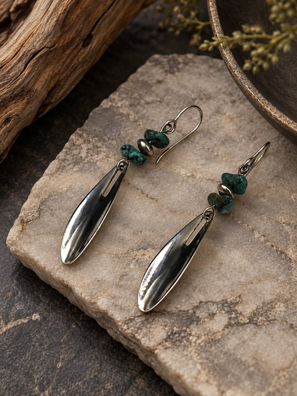 Robert Lee Morris .925 Turquoise, Tear Drop Dangle Earrings